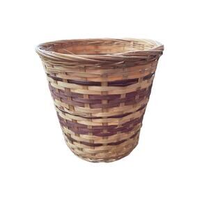 Basket Woven Bamboo Wicker Basket 7in Wastepaper Garbage Trash Can Planter Brown